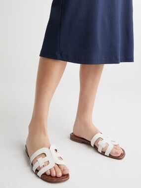 Sam Edelman White Leather Cutout Slide Sandals with Brown Footbed